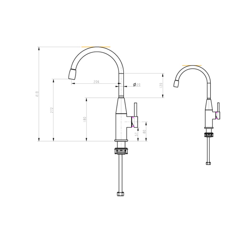 Brass Kitchen Faucet, Single Handle Rotating Kitchen Tap, Modern Stainless Steel Finish Sink Mixer Water Tap