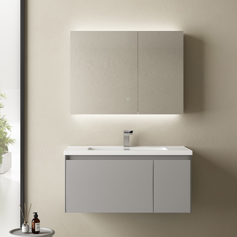 High End Modern Design Furniture Bathroom Cabinet Vanity Set with Round Mirror