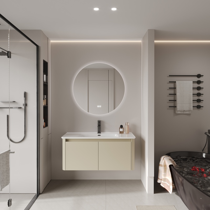 Modern Wall Mounted Aluminum Alloy Material Multi Layer Storage Sink PVC Bathroom Cabinet