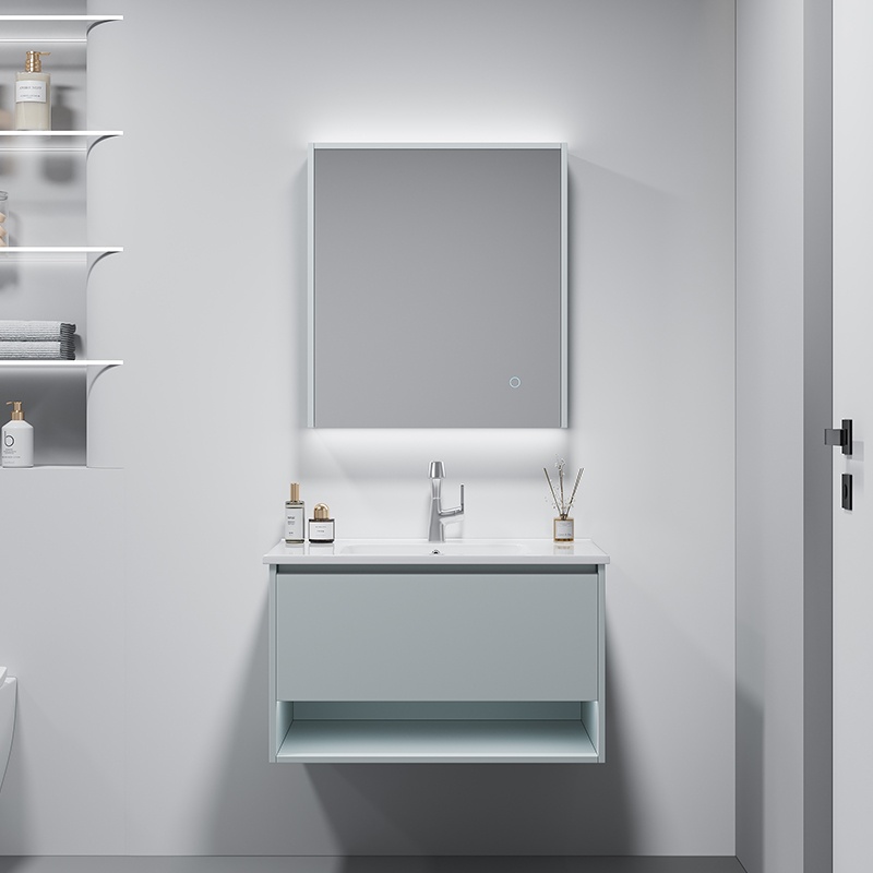 Modern Design Floor Mounted Bathroom Cabinet with Mirror and Single Sink