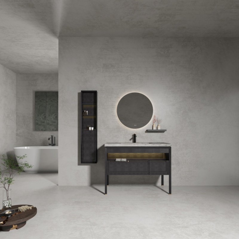 Modern 48 Inch Floor Standing Single Sink Wooden Bathroom Vanity with Mirror Cabinet