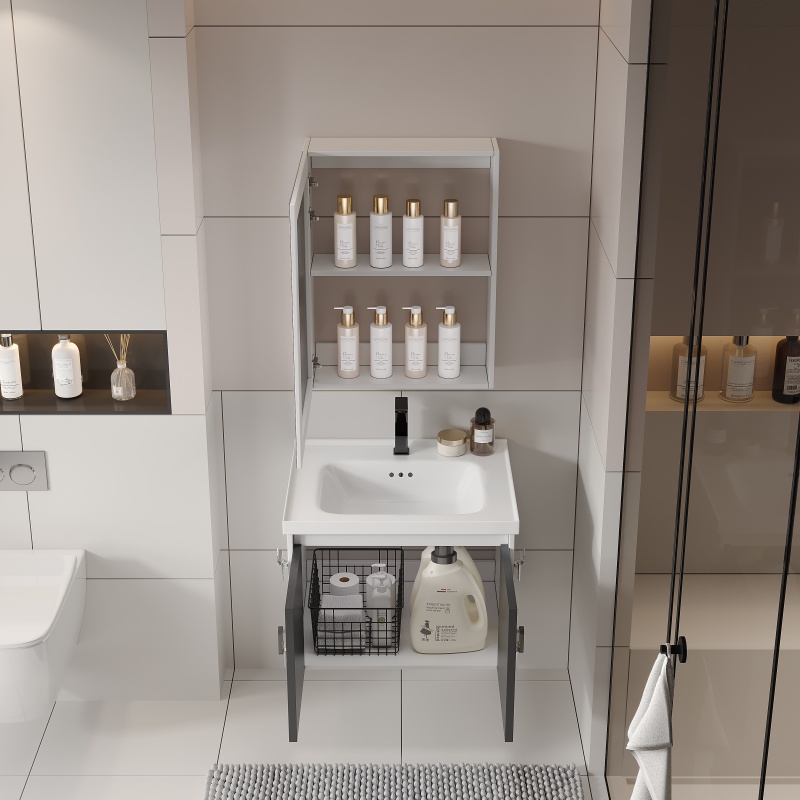 Modern Small MDF PVC Free Standing Shower Bathroom Furniture Cabinet Set White Bathroom Vality