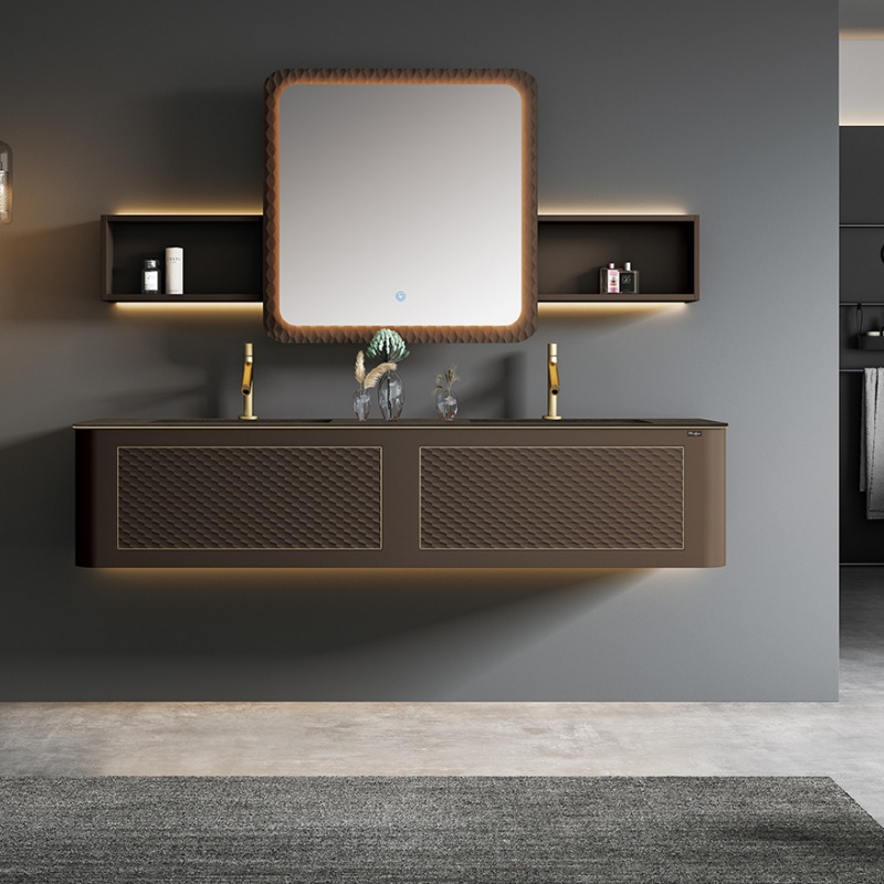 Modern Waterproof Cabinet Basin Design Green-Striped Bathroom Cabinet with Mirror
