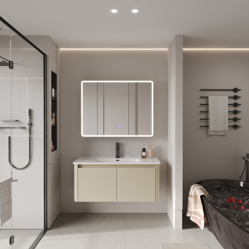 Modern Wall Mounted Aluminum Alloy Material Multi Layer Storage Sink PVC Bathroom Cabinet