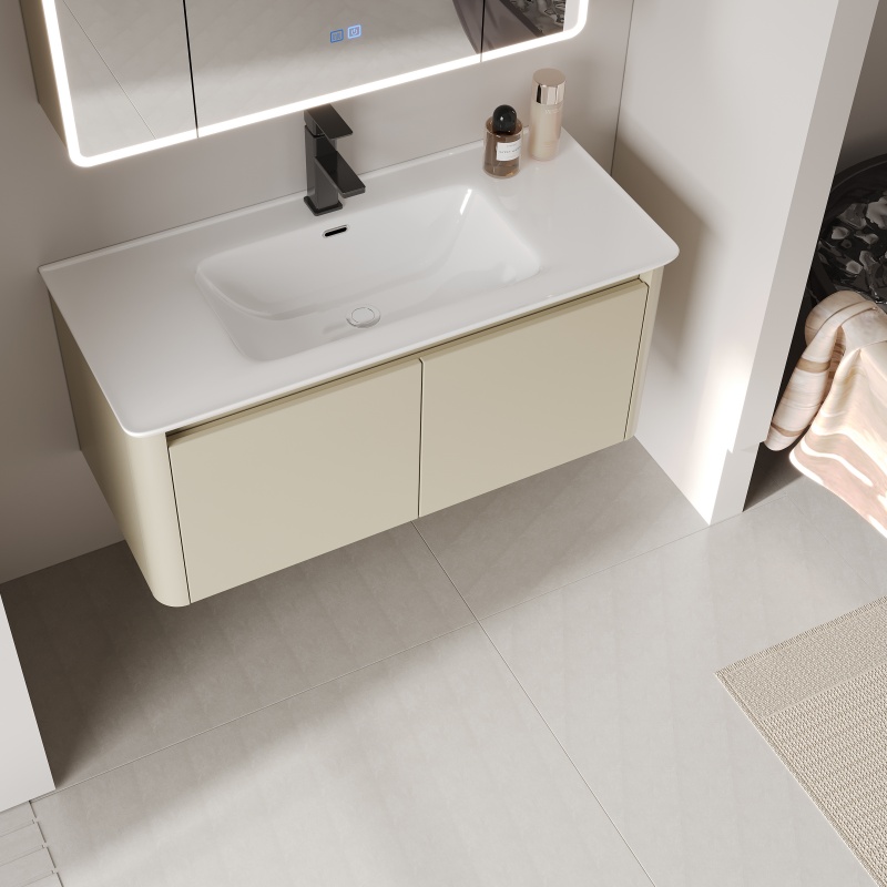 Modern Wall Mounted Aluminum Alloy Material Multi Layer Storage Sink PVC Bathroom Cabinet