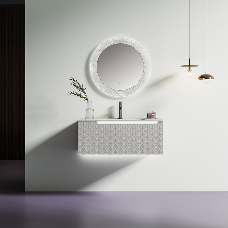 Modern Waterproof Cabinet Basin Design Green-Striped Bathroom Cabinet with Mirror