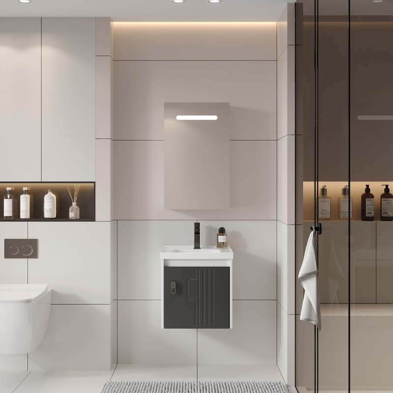 PVC High -Glossy Arc-Shaped Bathroom Cabinet Glass Basin Washbasin Bathroom Vanity Set