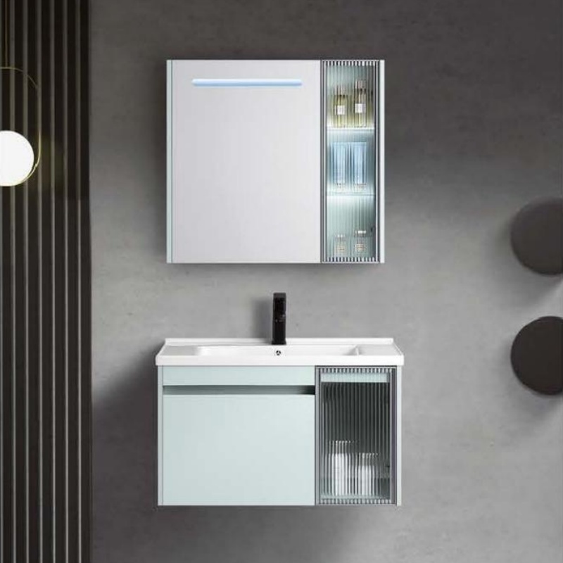 Versatile Bathroom Furniture LED Light PVC Bathroom Cabinet with Basin