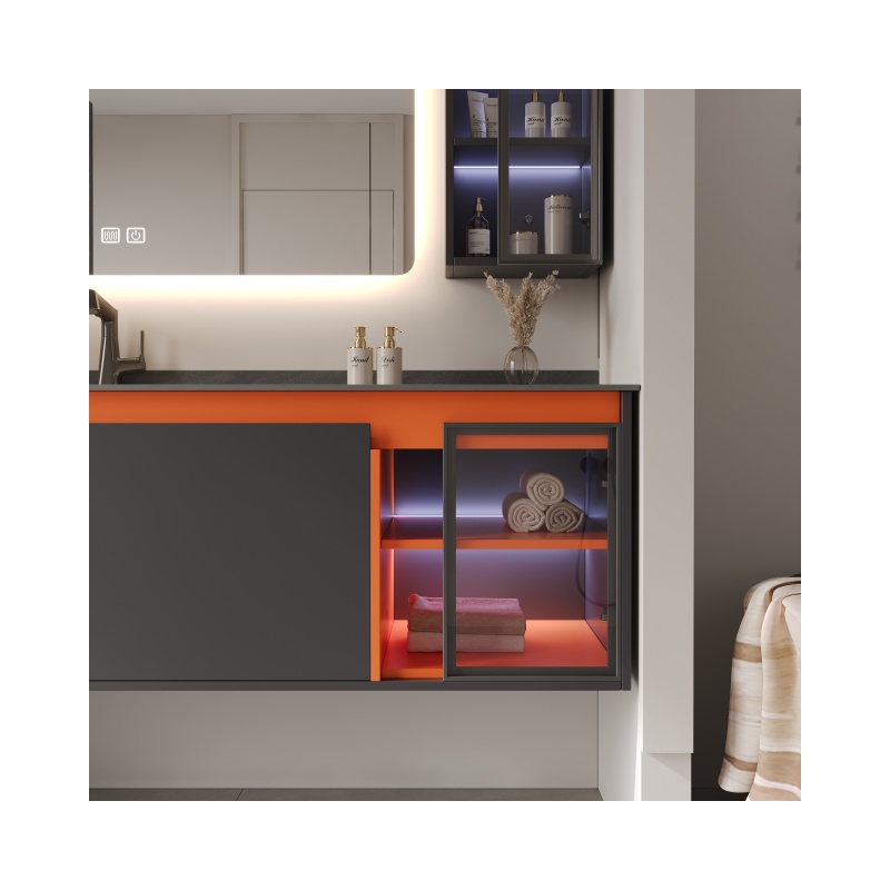 Modern Furniture Single Bathroom Vanity Cabinet with Integrated Stone Basin