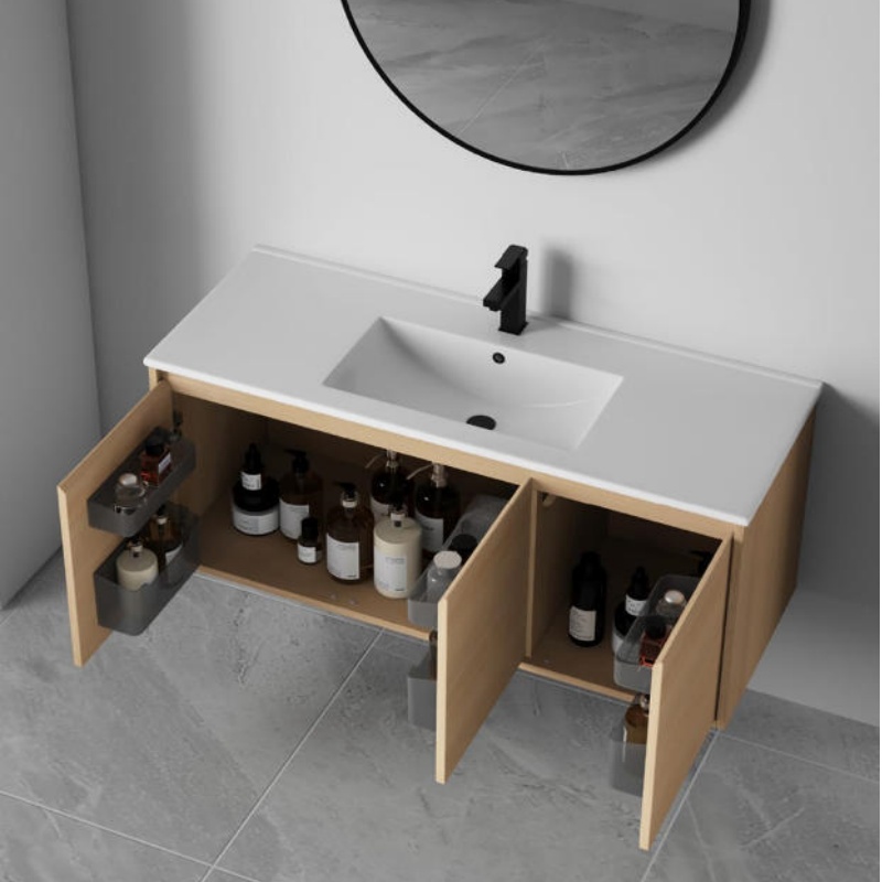 Durable PVC Bathroom Cabinet Featuring Divided Storage and Large Drawer