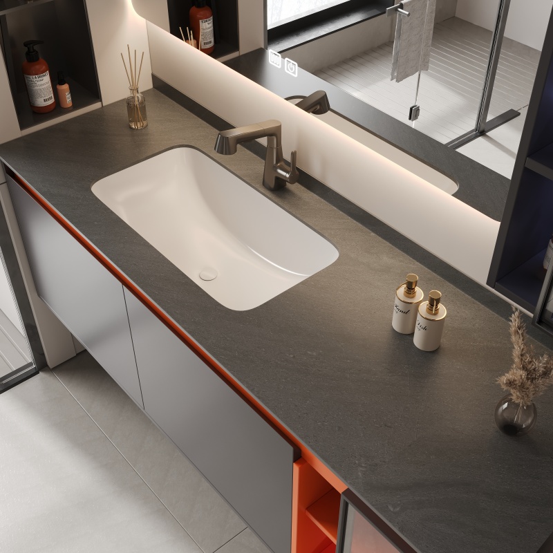 Modern Furniture Single Bathroom Vanity Cabinet with Integrated Stone Basin