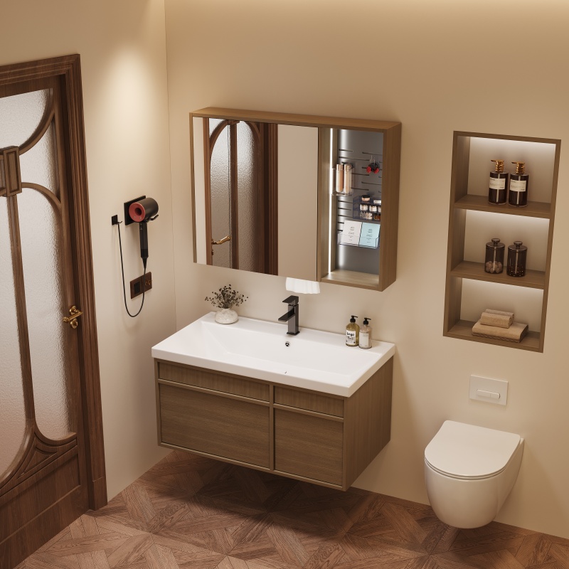 PVC Hot Sale Hotel Home Custom Black Grille Bathroom Cabinet with Sink Set