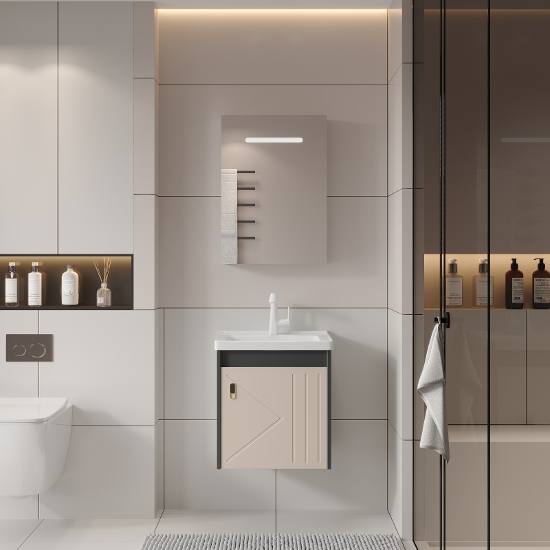 PVC High -Glossy Arc-Shaped Bathroom Cabinet Glass Basin Washbasin Bathroom Vanity Set