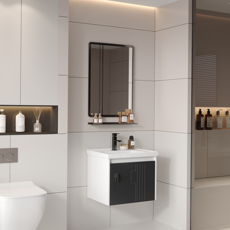 PVC High -Glossy Arc-Shaped Bathroom Cabinet Glass Basin Washbasin Bathroom Vanity Set