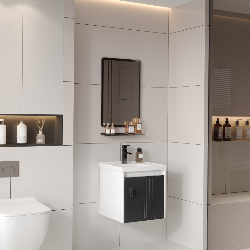 PVC High -Glossy Arc-Shaped Bathroom Cabinet Glass Basin Washbasin Bathroom Vanity Set