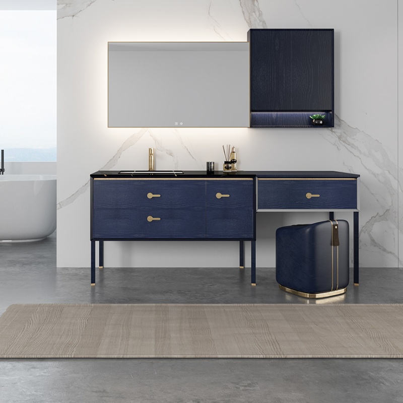 Modern Waterproof Cabinet Basin Design Green-Striped Bathroom Cabinet with Mirror