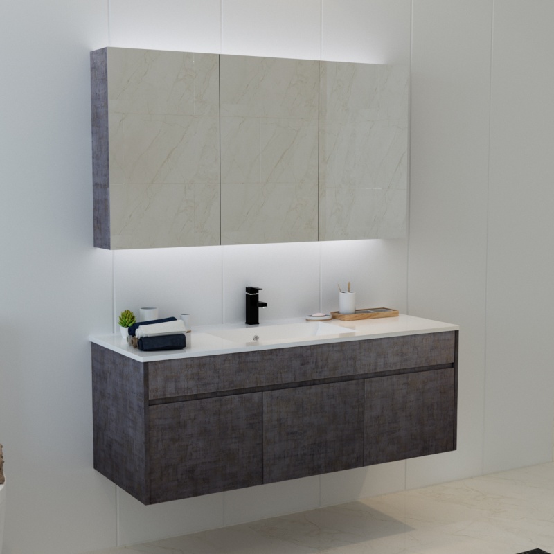 Modern Hanging Grilled Toilet PVC Bathroom Cabinet Vanity Set with Mirror