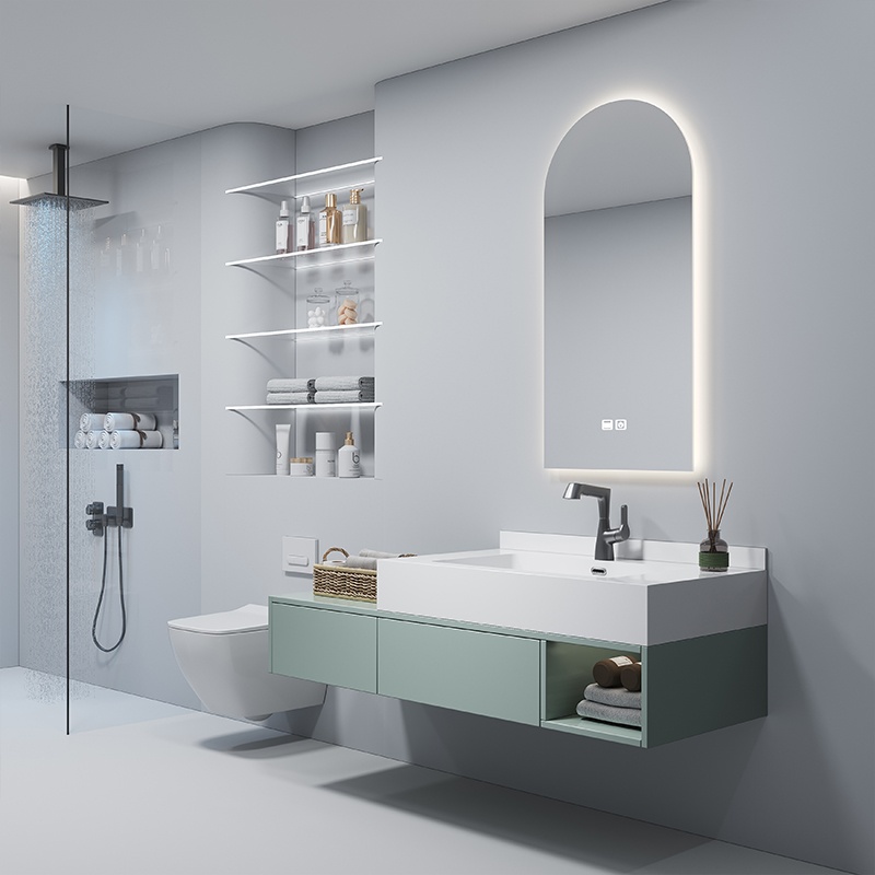 PVC Two-Drawer One-Door Bathroom Cabinet with Ceramic Basin or Glass Basin