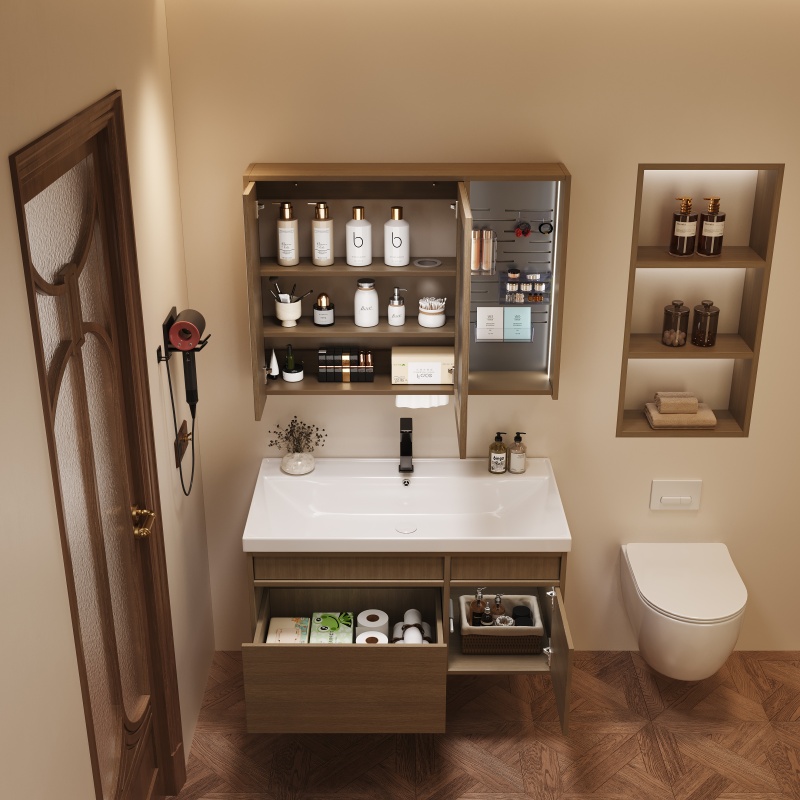 PVC Hot Sale Hotel Home Custom Black Grille Bathroom Cabinet with Sink Set