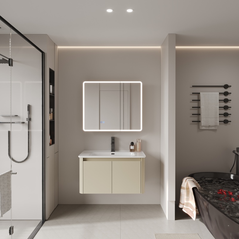Modern Wall Mounted Aluminum Alloy Material Multi Layer Storage Sink PVC Bathroom Cabinet