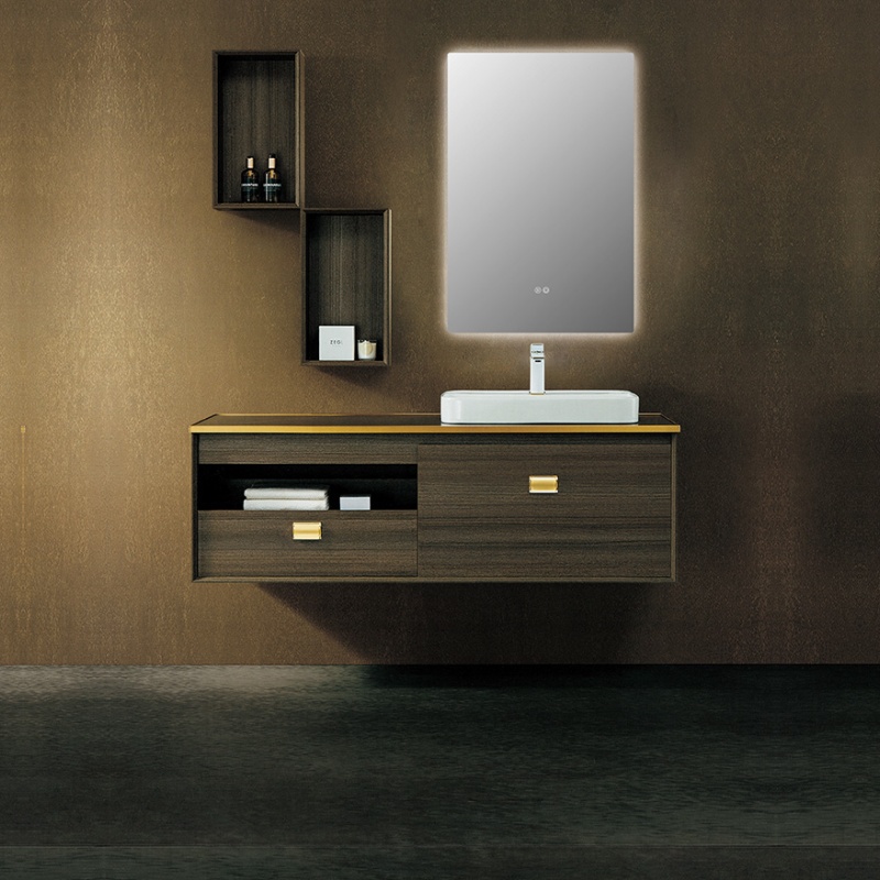 Luxurious Rectangular Storage Cabinet Vanity Mirror Simple Light Pink Design Solid Wood Bathroom Cabinet