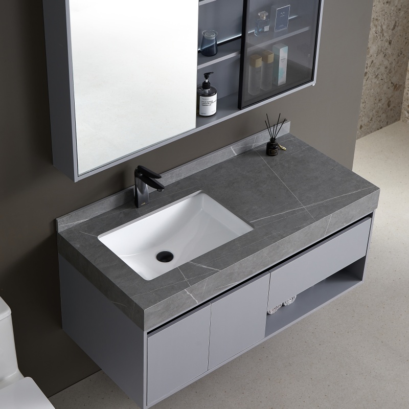 Euro Style Floor Standing Waterproof PVC Bathroom Cabinet with Seamless Ceramic Basin