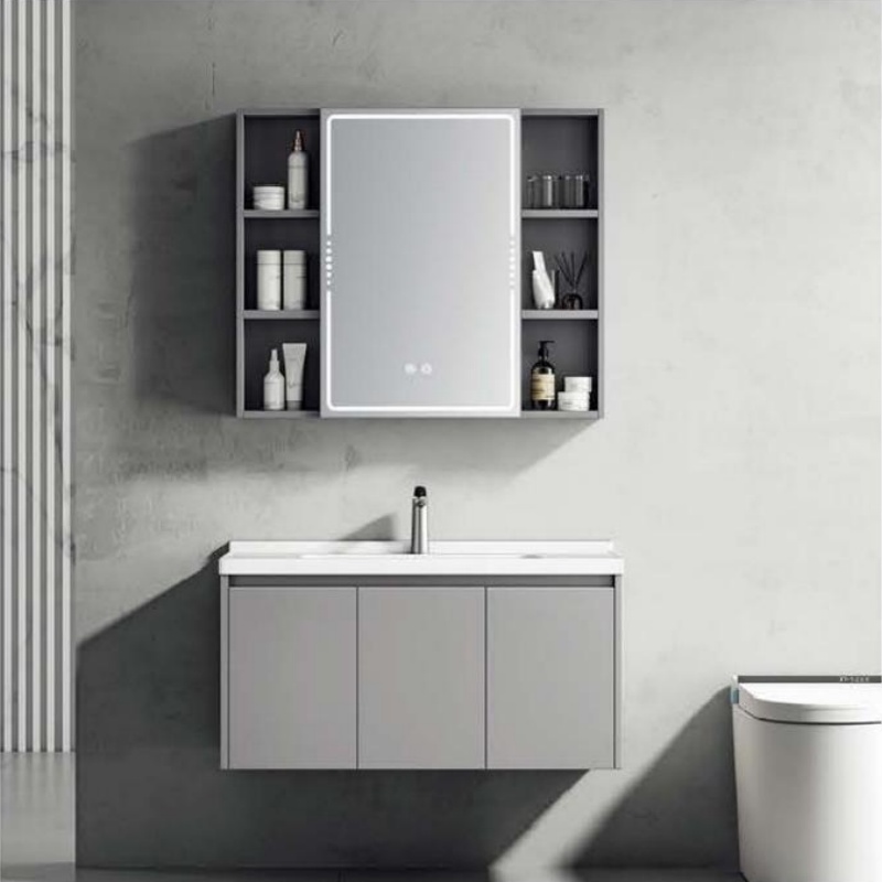 Modern Design Aluminum and PVC Bathroom Storage Cabinet with Ceramic Wash Basin
