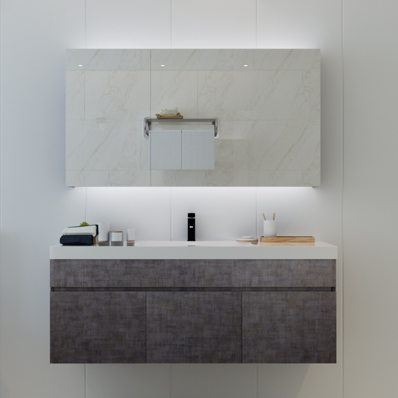 Matte Painted Grill PVC Bathroom Home Furniture Hanging Bathroom Cabinet