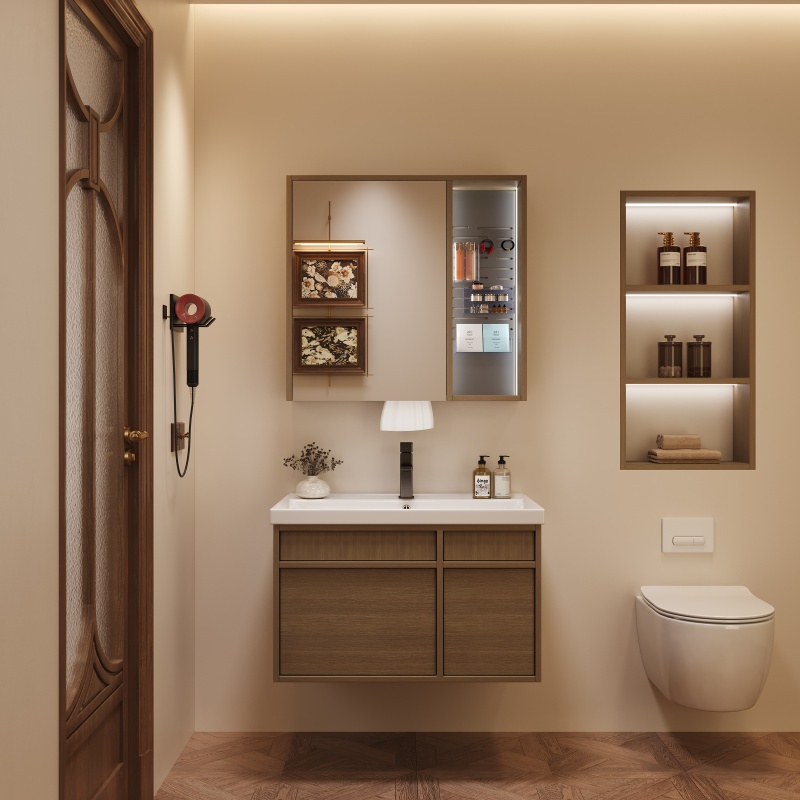 PVC Hot Sale Hotel Home Custom Black Grille Bathroom Cabinet with Sink Set