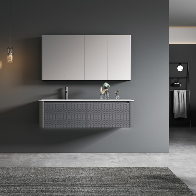 Foshan Factory's Rectangular Mirror Vintage Cabinet Design Solid Wood Waterproof Bathroom Cabinet