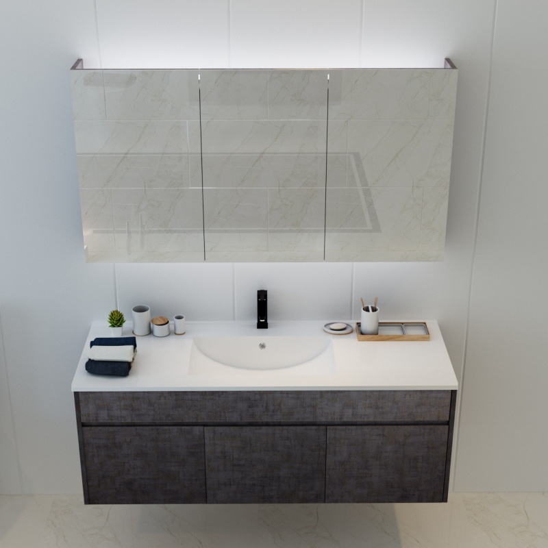 Modern Hanging Grilled Toilet PVC Bathroom Cabinet Vanity Set with Mirror