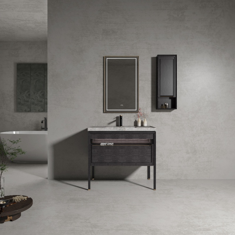 Modern 48 Inch Floor Standing Single Sink Wooden Bathroom Vanity with Mirror Cabinet