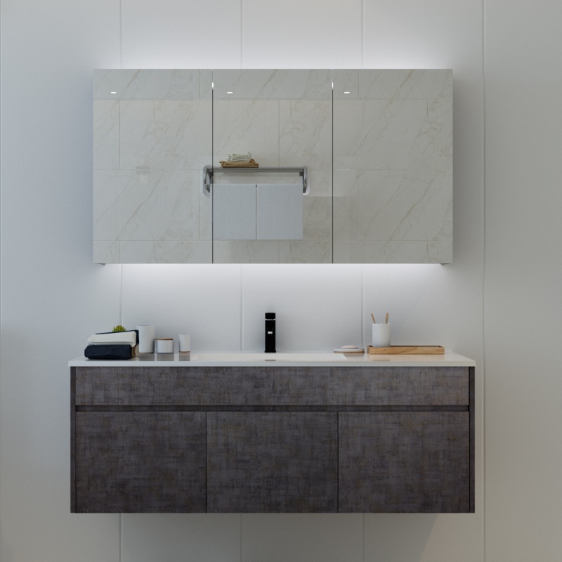 Modern Hanging Grilled Toilet PVC Bathroom Cabinet Vanity Set with Mirror