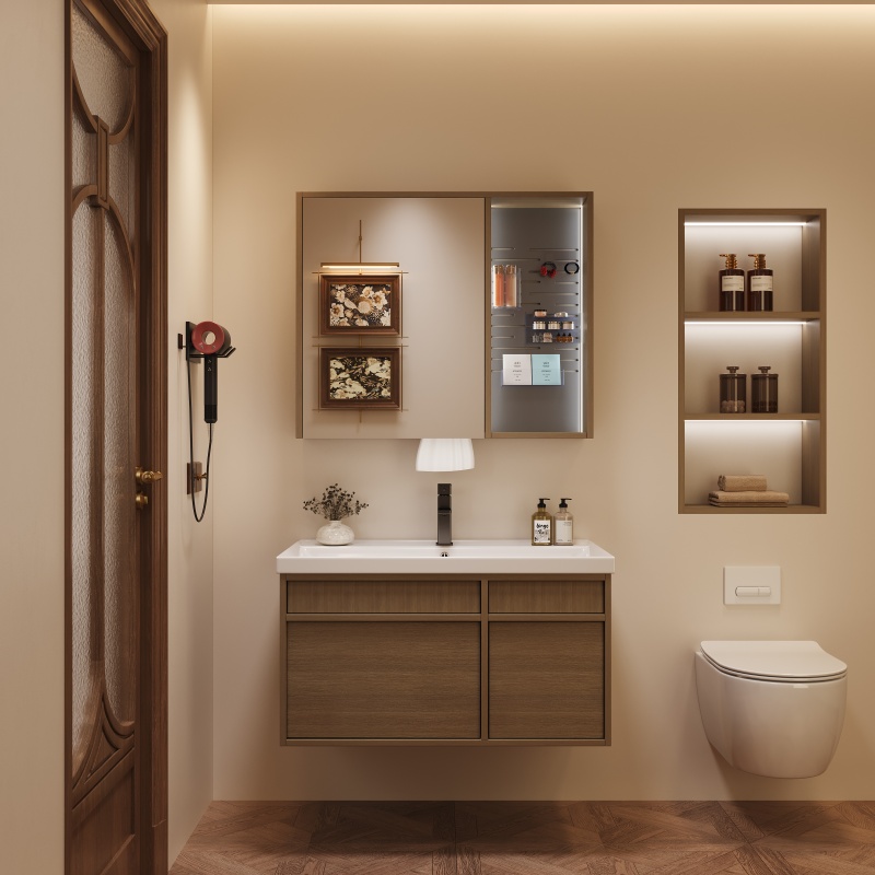 PVC Hot Sale Hotel Home Custom Black Grille Bathroom Cabinet with Sink Set