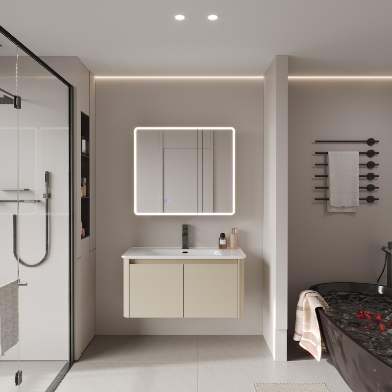 Modern Wall Mounted Aluminum Alloy Material Multi Layer Storage Sink PVC Bathroom Cabinet