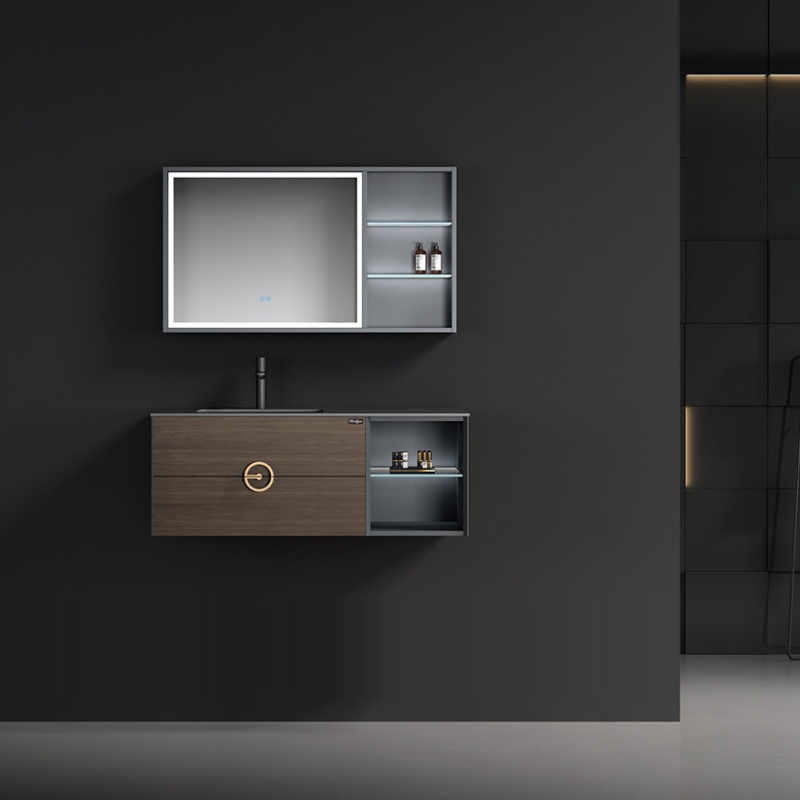 Luxurious Rectangular Storage Cabinet Vanity Mirror Simple Light Pink Design Solid Wood Bathroom Cabinet