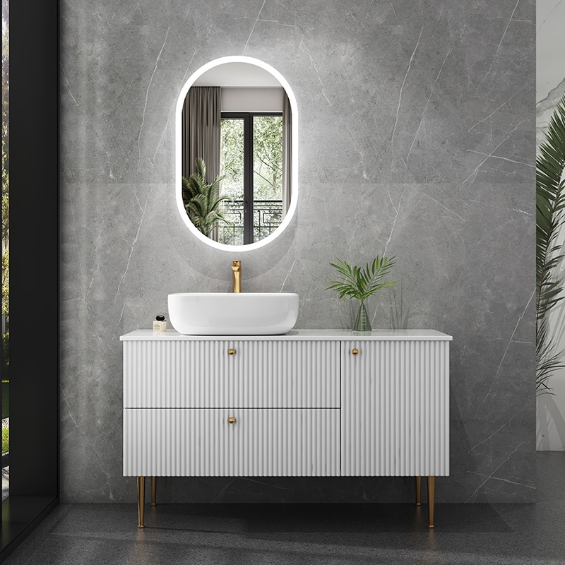 Popular Design Wall Mounted Plywood Fancy Bathroom Vanity with Side Basin