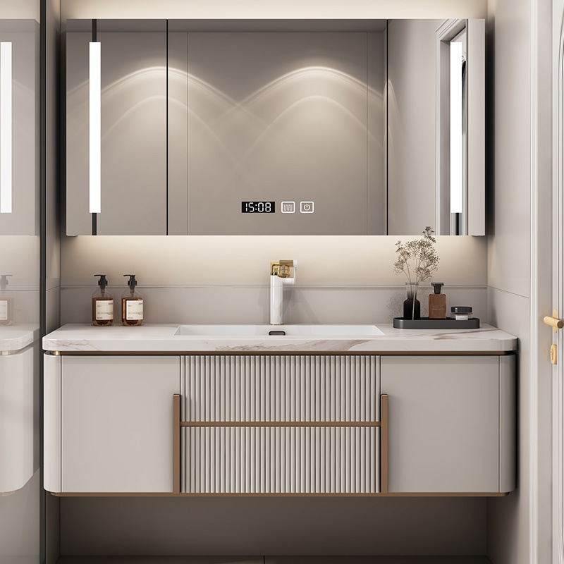 China Supplier Wholesale Wall Mounted Plywood Bathroom Vanity with Defog Mirror