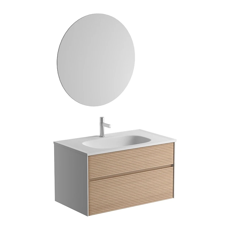 Promotional MDF Bathroom Cabinet Rectangle Vanity Wall Mounted Ceramic Basin