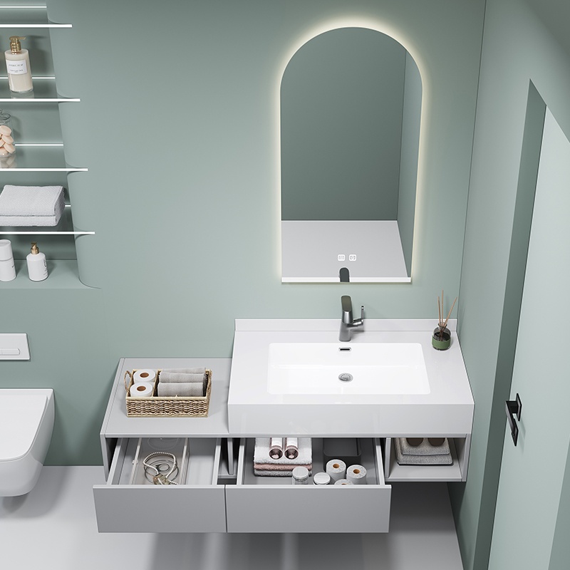 High Density 80cm Vanity with LED Light Sanitary Ware PVC Bathroom Cabinet