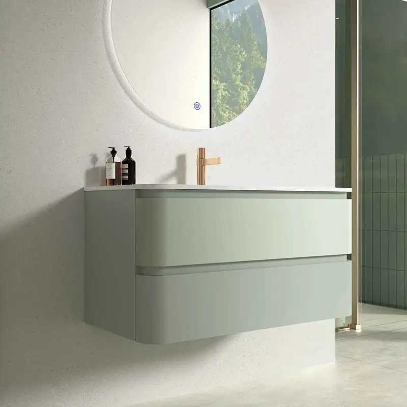 Chinese Wholesale Modern Wall-Hung MDF Melamine Bathroom Vanity