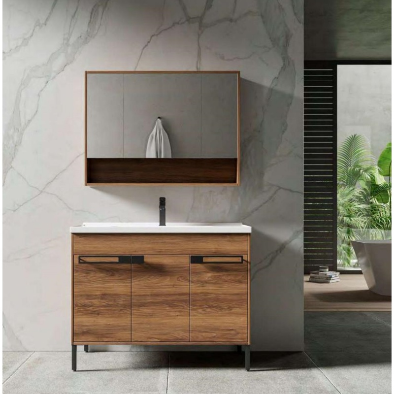 New Design Wall Mounted Wooden Countertop Bathroom Vanity Combo with LED Mirror