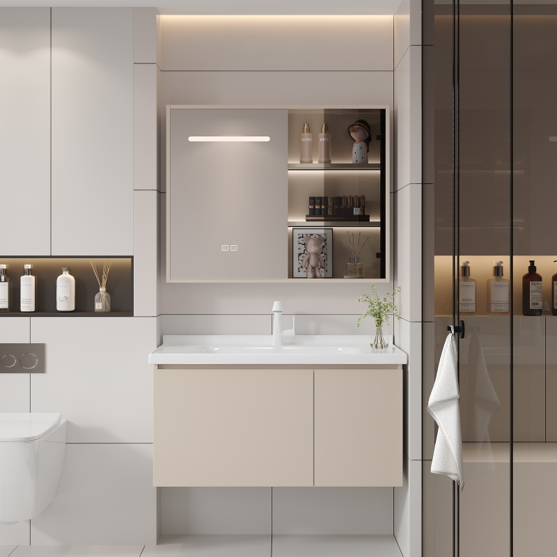 Modern 80cm Wall-Mounted Bathroom Cabinet with Stylish Ceramic Basin