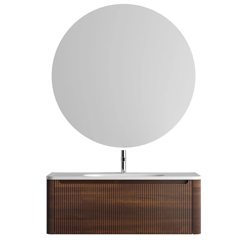 Matt Color MDF PVC-Coated Large-Space Storage Drawer Wall-Mounted Bathroom Cabinet Furniture with LED Mirror