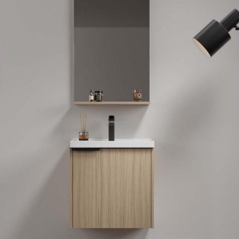 French Style with LED Light Basin Double Door PVC Bathroom Cabinet