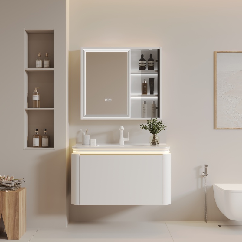 Modern 80cm Wall-Mounted Bathroom Cabinet with Stylish Ceramic Basin
