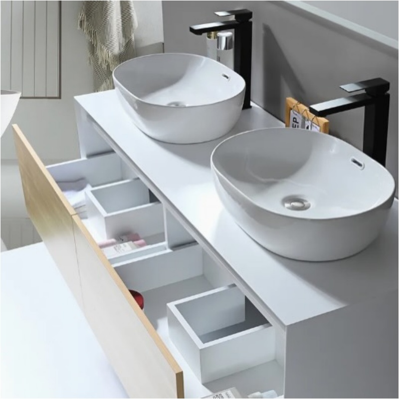 Classic Style 60 Inch PVC MDF Waterproof Wall Mounted Bathroom Vanity Cabinet