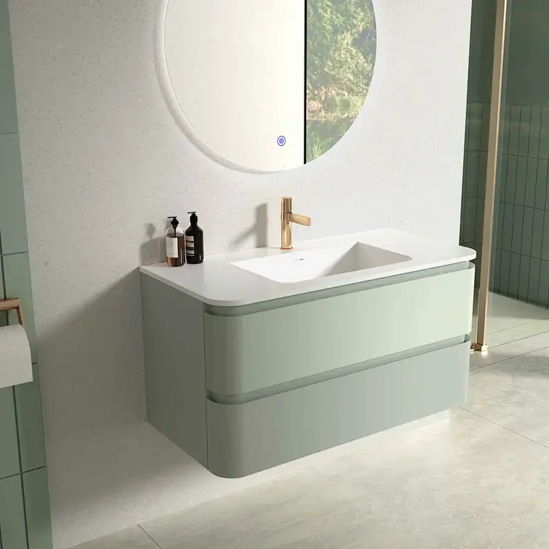 MDF Wash Bathroom Vanity Stone Slabs Floor Standing Sink Cabinets with Mirror