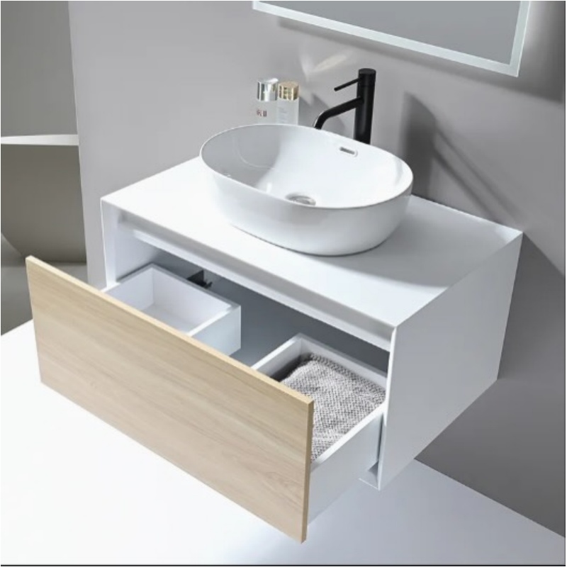 Wholesale Plywood Ceramic Basin MDF Bathroom Vanity Cabinet with LED Mirror