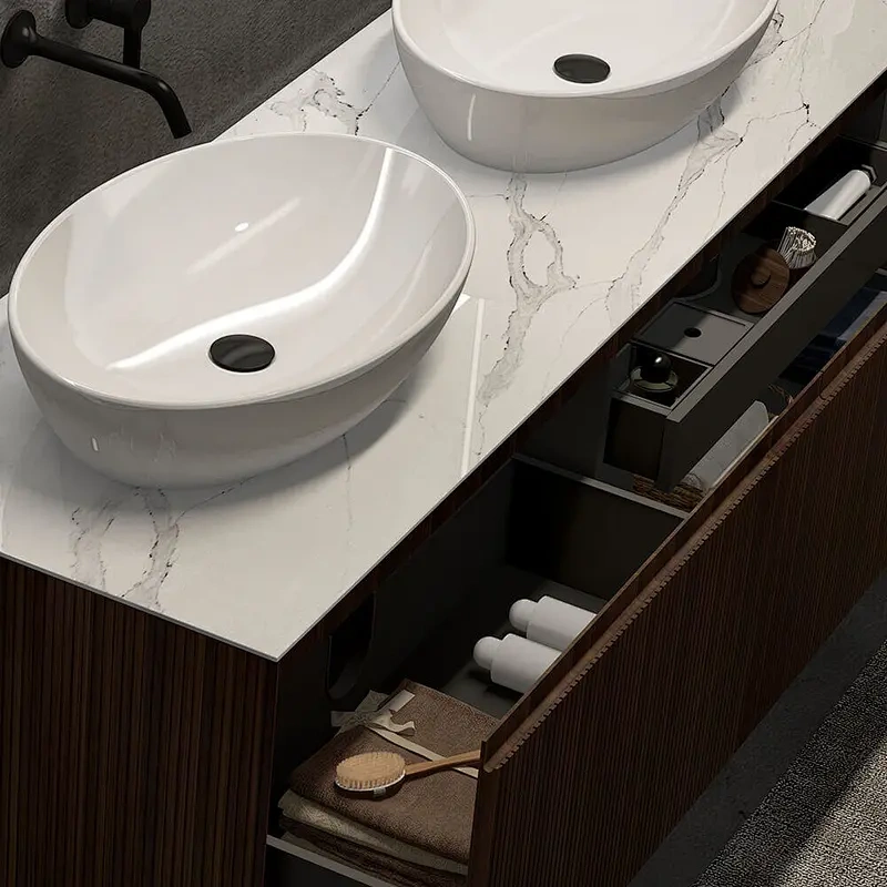 Custom MDF Hotel LED Bathroom Sanitary Ware Furniture Wall Floating Cabinet Vanity Set